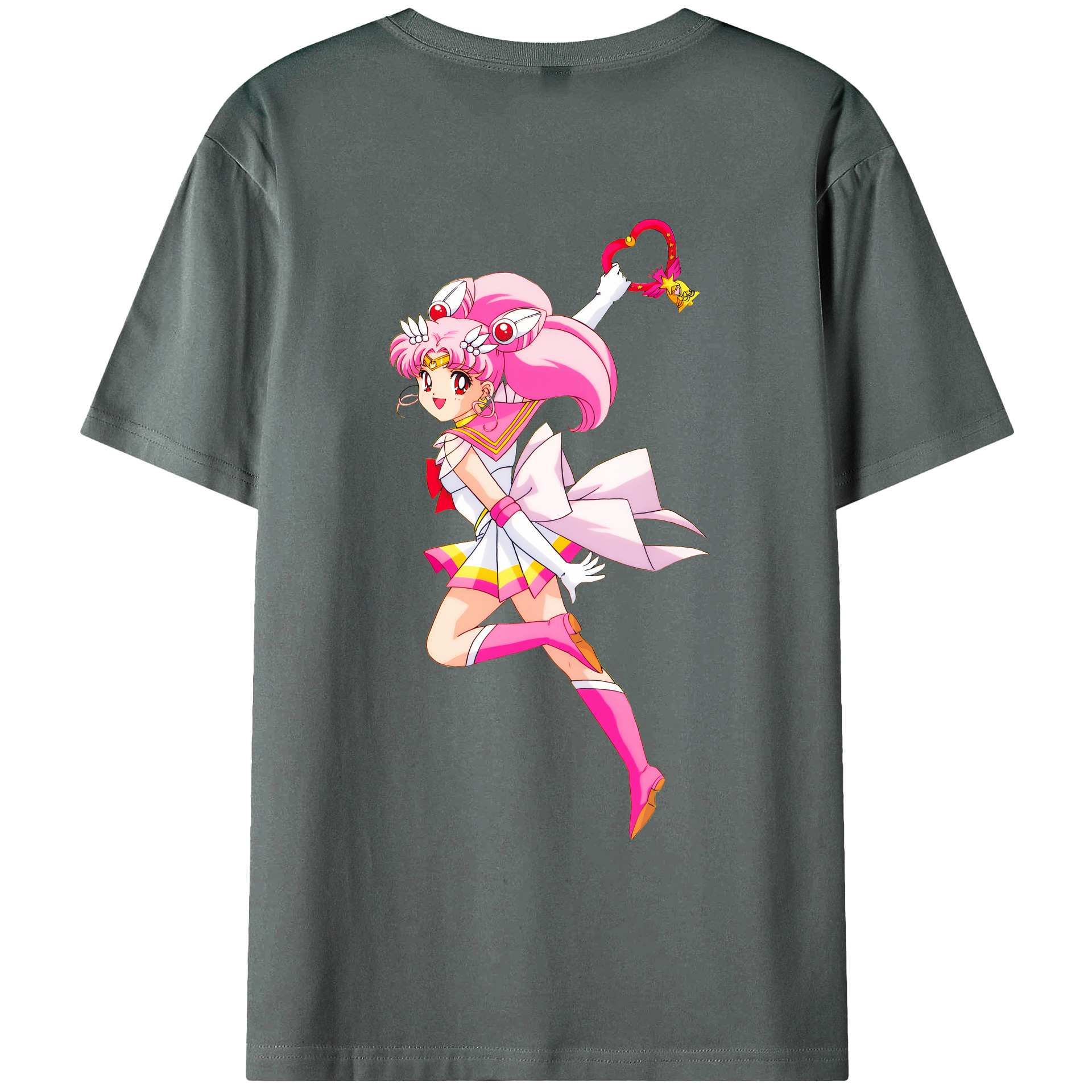 （画像用） 美少女戦士セーラームーン ちびうさ Sailor Moon Chibiusa Tsukino Usagi Small Lady Serenity 綿100％ メンズ半袖Tシャツ（バックプリント） 通気性